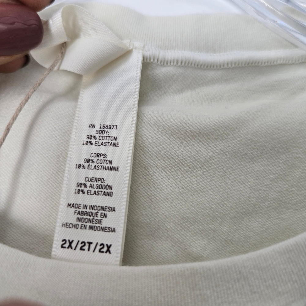 SKIMS Sz 2X Cotton Jersey Long Sleeve T Shirt Color Bone Stretchy Crew Neck - Picture 7 of 8